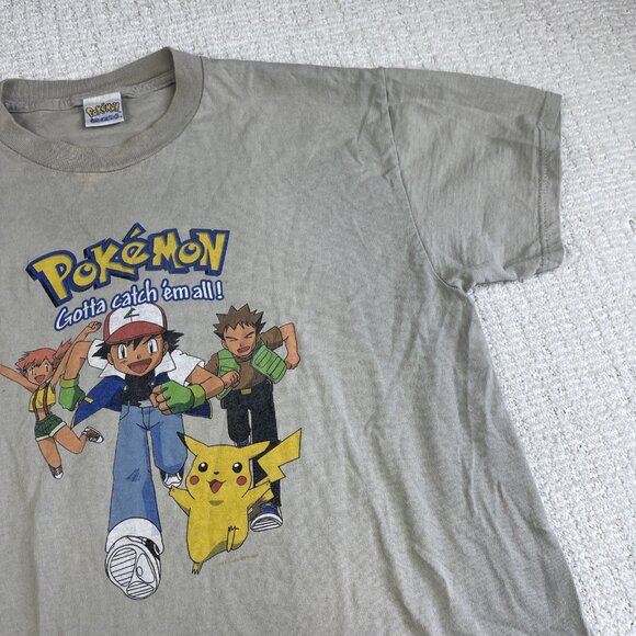 Rare Vintage 1999 Pokemon Tee T Shirt Sand / Off-white / Grey Ash Pikachu READ - Picture 4 of 16